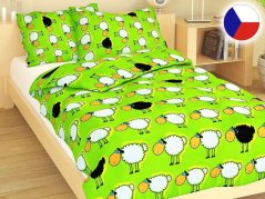 Povlečení do dětské postýlky krep 45x60, 90x130 Stádo oveček zelené