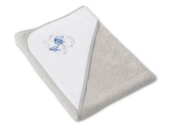 Osuška pro miminko s kapucí a výšivkou 75x75 První krůčky světle šedá/šedá 350g 