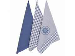 Kuchyňské utěrky bavlněné Káro a kruh modrá 3ks
