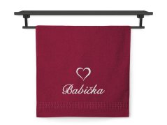 Dárková sada ručník + osuška BABIČKA se srdíčkem ratanika bordó