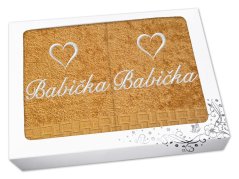 Dárková sada ručník + osuška BABIČKA se srdíčkem ratanika hořčicová