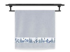 Froté osuška 70x140 NORA TISK 450g Zimní vesnička stříbrná