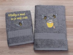 Luxusní dárková sada ručníku a osušky Včelky šedé