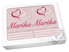 Dárková sada ručníku a osušky se jménem linie světle růžová Srdíčka