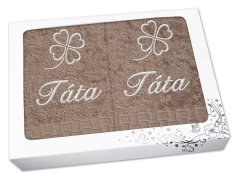 Dárková sada ručník + osuška TÁTA se čtyřlístkem ratanika tmavě béžová