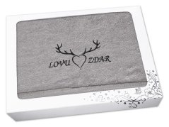 Dárkové balení osušky pro myslivce Paroží + Lovu zdar šedá