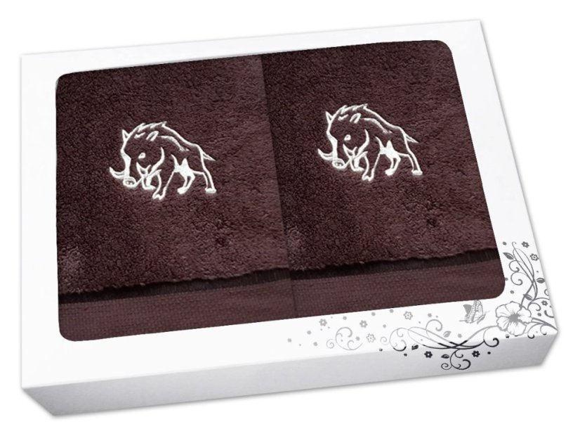 Dárková sada pro myslivce ručník a osuška hnědá Kanec