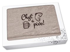 Dárkové balení ručníku pro rybáře Chyť a pivo béžová