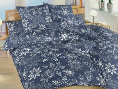 Bavlněné francouzské povlečení 220x200, 2x 70x90 KOMFORT Vločky Snowflakes tmavě modré