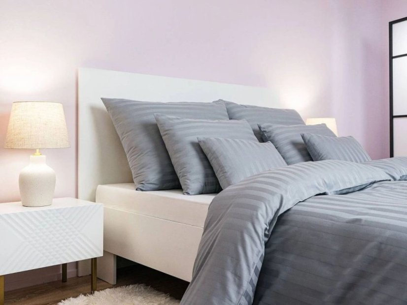 Damaškové povlečení Atlas grádl proužek 2 cm 70x90, 140x200 šedý