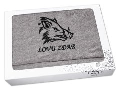 Dárkové balení ručníku pro myslivce Kanec + Lovu zdar šedá