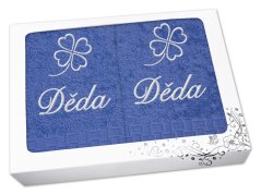 Dárková sada ručník + osuška DĚDA se čtyřlístkem ratanika modrá