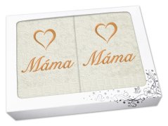 Dárková sada ručník + osuška MÁMA se srdíčkem ratanika vanilka