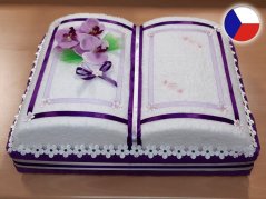 Textilní dort z ručníků Kniha fialová
