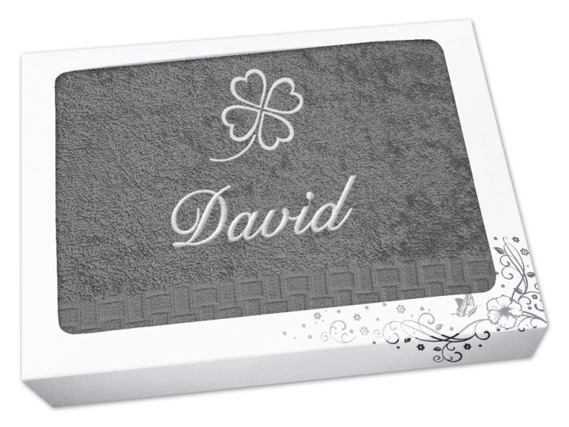 Dárková sada ručník + osuška se jménem ratanika tmavě šedá Čtyřlístek