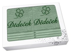 Dárková sada ručníku a osušky DĚDEČEK se čtyřlístkem linie zelená