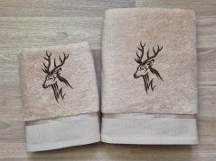Luxusní osuška pro myslivce Hlava jelena béžová