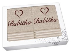 Dárková sada ručníku a osušky BABIČKA se srdíčkem linie světle béžová