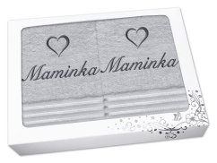 Dárková sada ručníku a osušky MAMINKA se srdíčkem linie světle šedá