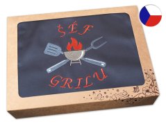 Pánská zástěra na grilování v dárkovém balení šedá 72x100 Šéf grilu