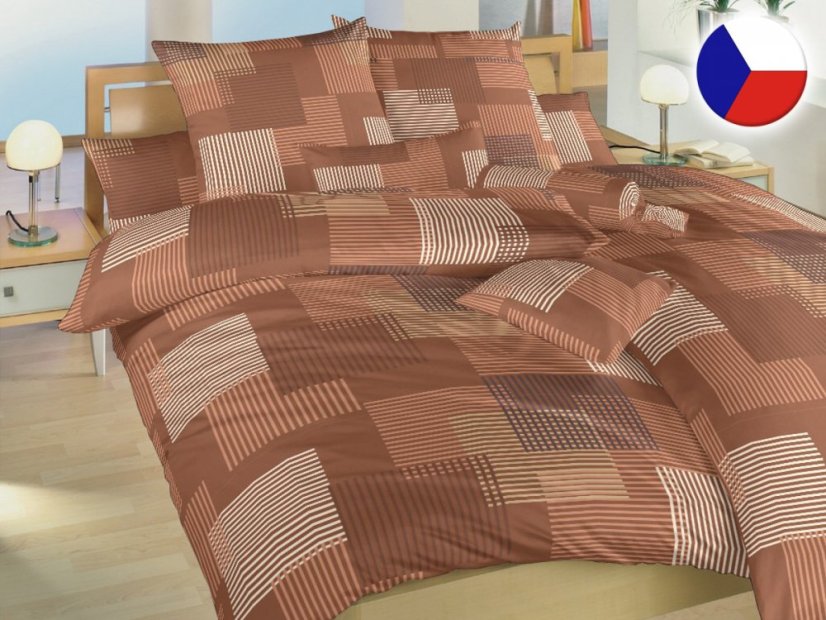 Bavlněné povlečení 240x220, 2x 70x90 KOMFORT Patrik hnědý