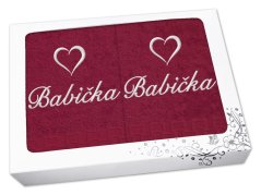 Dárková sada ručník + osuška BABIČKA se srdíčkem ratanika bordó