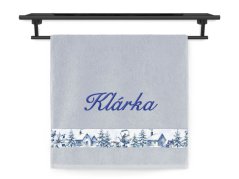 Osuška se jménem NA PŘÁNÍ 70x140 Zimní vesnička stříbrná