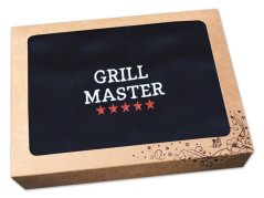 Pánská zástěra na grilování v dárkovém balení černá 72x100 GRILL MASTER HVĚZDY