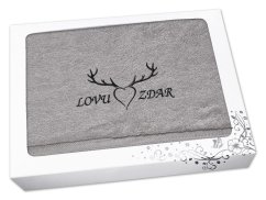 Dárkové balení ručníku pro myslivce Paroží + Lovu zdar šedá
