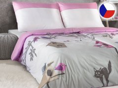 Luxusní povlečení bavlněný satén 70x90, 140x200 GEON Ptačí budky růžové II