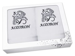 Luxusní dárková sada ručník + osuška Znamení Kozoroh bílá/šedá