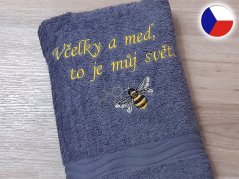 Luxusní ručník pro včelaře tmavě šedý 450g Včelky a med, to je můj svět