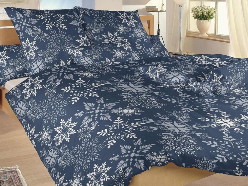 Bavlněný povlak na polštář 40x40 KOMFORT Vločky Snowflakes tmavě modré