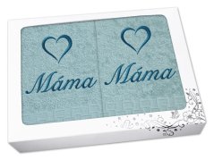 Dárková sada ručník + osuška MÁMA se srdíčkem ratanika světlý mint