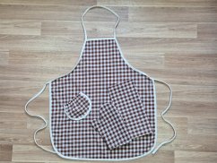 Kuchyňská sada Kanafas kostka hnědá zástěra + chňapka + utěrka