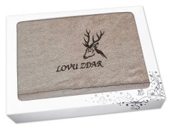 Dárkové balení ručníku pro myslivce Hlava jelena + Lovu zdar béžová