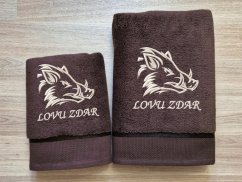 Luxusní ručník pro myslivce Kanec + Lovu zdar hnědá