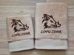 Luxusní ručník pro myslivce Kanec + Lovu zdar béžová
