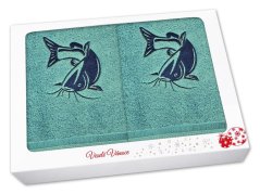 Vánoční dárková sada pro rybáře ručník a osuška petrolejová Sumec