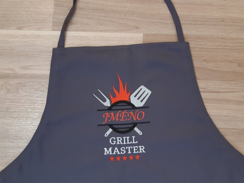 Zástěra pro muže 72x100 GRILL MASTER šedá + jméno na přání