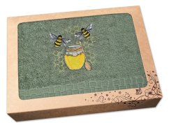 Luxusní dárkové balení osušky pro včelaře Včelky na medu khaki