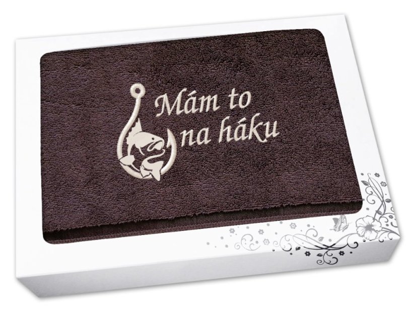 Dárkové balení ručníku pro rybáře Mám to na háku hnědá