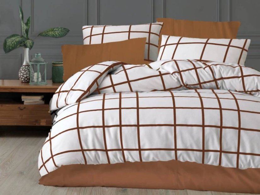 Krepové francouzské povlečení EXCLUSIVE Káro hnědé 2x 70x90, 220x200