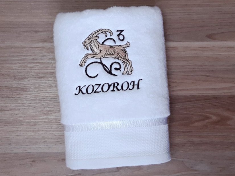 Luxusní ručník se znamením KOZOROH 450g bílá/hnědá