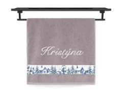Ručník se jménem NA PŘÁNÍ 50x100 Zimní vesnička hnědošedá