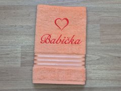 Osuška BABIČKA se srdíčkem 70x140 linie lososová