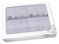 Dárkové balení ručníku a osušky BABIČKA světle šedá