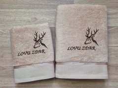 Luxusní osuška pro myslivce Hlava jelena + Lovu zdar béžová