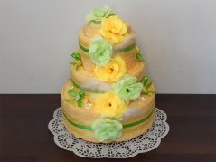 Třípatrový textilní dort z ručníků a osušek Elisa žlutá