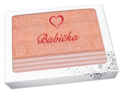 Dárkové balení ručníku BABIČKA se srdíčkem linie lososová